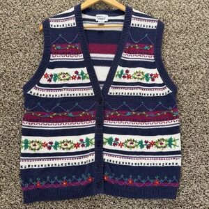 Napa Valley VTG Embroidered Knit Sweater Vest Cottagecore Women L Floral Grandma